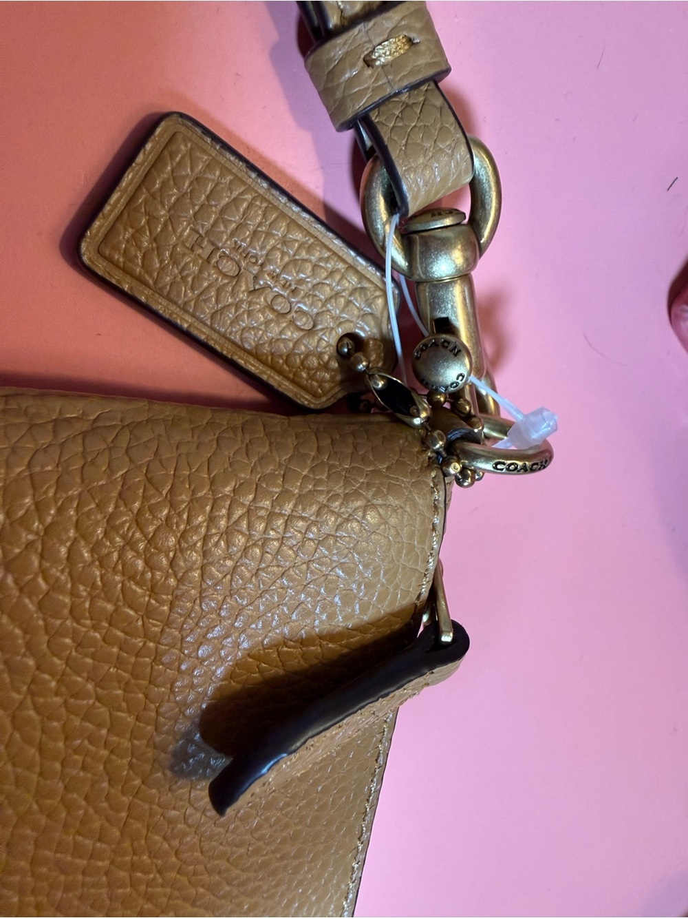 Coach Pebbled Leather Wristlet in Tan with Gold 'C' - Picture 6 of 6